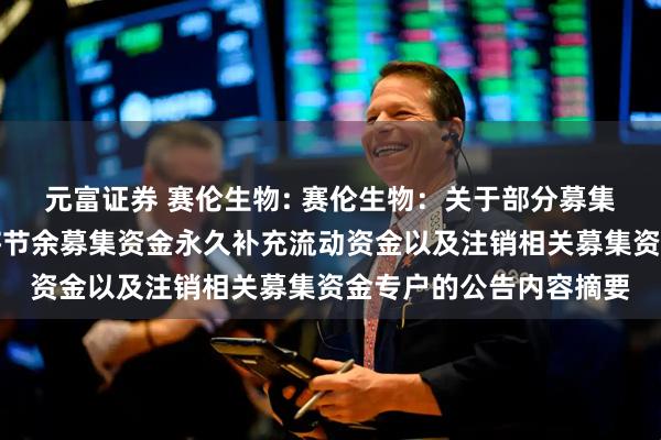元富证券 赛伦生物: 赛伦生物：关于部分募集资金投资项目结项并将节余募集资金永久补充流动资金以及注销相关募集资金专户的公告内容摘要